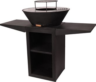 Purline Barbacoa Con Plancha Redonda Con Grill Y Soporte En Acero Negro