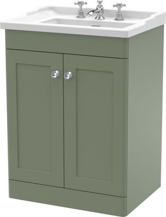Nuie Nuie - Classique Floor Standing 2-Door Vanity Unit with Traditional Basin 600mm Wide Satin Green - 3 Tap Hole