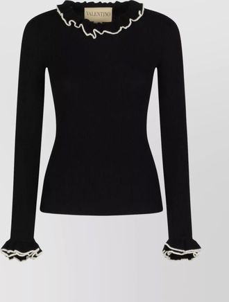 Valentino Garavani ruffled collar and cuff knit sweater
