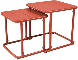 Sweeek Square outdoor nesting table in steel Terracotta 45x45x45 cm - Amelia