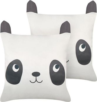 Beliani Beliani - Conjunto De 2 Cojines Decorativos Para Habitaci&oacute;n Infantil Motivo Panda Con Orejas Funda De Algod&oacute;n Blanco Y Negro Pandapaw