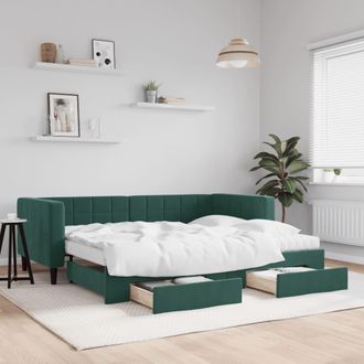 vidaXL Vidaxl - Sof&aacute; Cama Nido Con Cajones Terciopelo Verde Oscuro 90x200 Cm