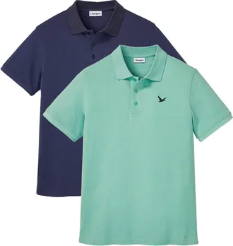 Bonprix Poloshirt BONPRIX Poloshirt (2er Pack) aus reiner Baumwolle, Herren, Gr. 60/62 (XXL), gr&uuml;n (salbeigr&uuml;n, dunkelblau), Obermaterial: 100% Baumwolle, uni