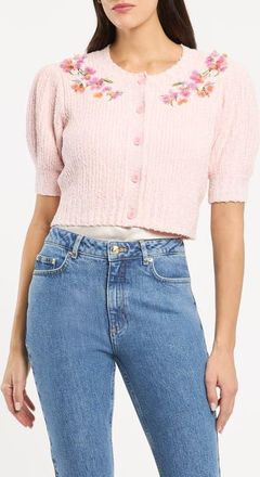 Cinq &agrave; Sept Millicent Floral Embellished Cardigan in Rosy Cloud at Nordstrom, Size Xx-Small