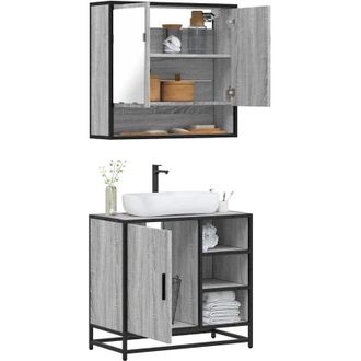 vidaXL Set De Muebles De Ba&ntilde;o 2 Pzas Madera Contrachapada Gris Sonoma Vidaxl