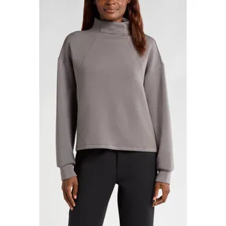 Zella Soft Scuba Knit Funnel Neck Modal Blend Top in Grey Kitten at Nordstrom, Size X-Large