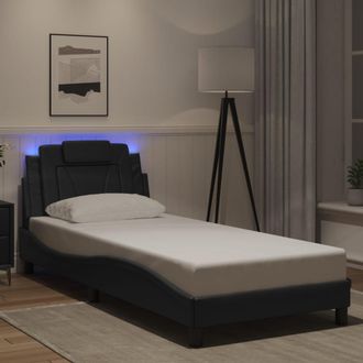 vidaXL Vidaxl - Estructura Cama Con Luces Led Cuero Sint&eacute;tico Negro 90x190 Cm