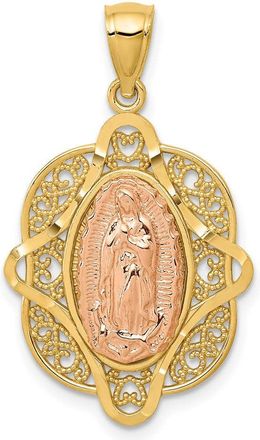 Diamond2Deal 14k Two-tone Gold Rose Virgin Mary Pendant