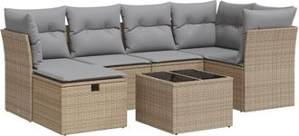 vidaXL Set Sof&aacute;s De Jard&iacute;n 7 Piezas Y Cojines Rat&aacute;n Sint&eacute;tico Beige Vidaxl