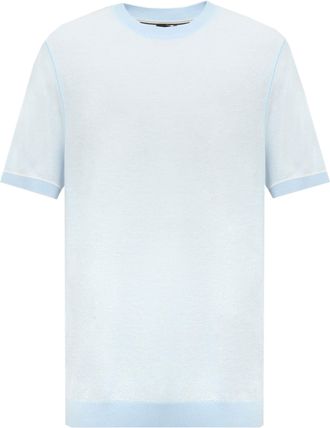HUGO BOSS Mens H-janfranco Knitwear Light Pastel Blue Cotton - Size Medium