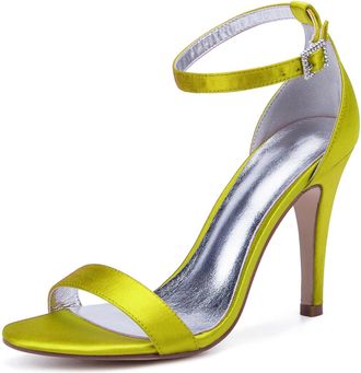 Generic Women Sexy Bridal Heels Wedding Ankle Strap Heel Open Toe Stiletto High Heeled Sandals for Party,Night Out,Daily 10.5Cm,Yellow,7 UK