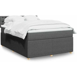 vidaXL Cama Box Spring Con Colch&oacute;n Tela Gris Oscuro 140x190 Cm Vidaxl