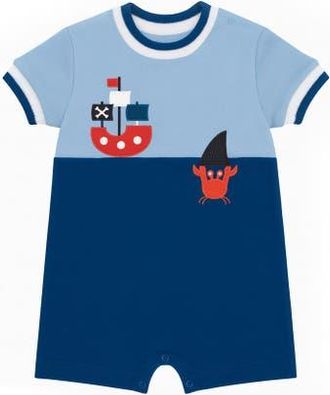 Florence Eiseman Knit Shortall With Pirate Ship & Crab in Blue at Nordstrom, Size 12M