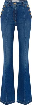 Elisabetta Franchi Palazzo jeans met gouden knopen - Dames - Flared Jeans - Blauw - W28 - Katoen - Jeans