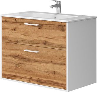 Vicco Conjunto De Muebles De Ba&ntilde;o Lanco, Roble Blanco/dorado, 80 X 61.5 Cm Con Lavabo