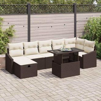 vidaXL Vidaxl - Conjunto De Sof&aacute; De Jard&iacute;n Con Coj&iacute;n 8 Pcs Marr&oacute;n Polirat&aacute;n