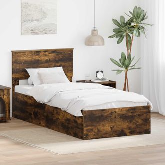 vidaXL Estructura De Cama Con Cabecera Roble Ahumado 75 X 190 Cm Vidaxl
