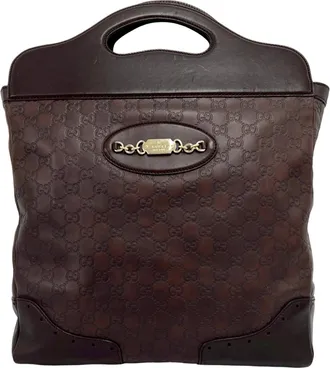 Gucci Brown Leather Handbag Tote Bag (Pre-Owned)