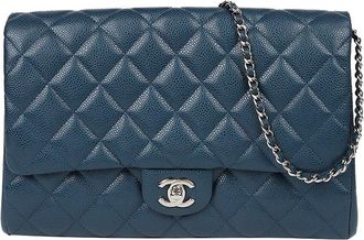 Chanel Blue Calfskin Timeless Classic Chain Clutch