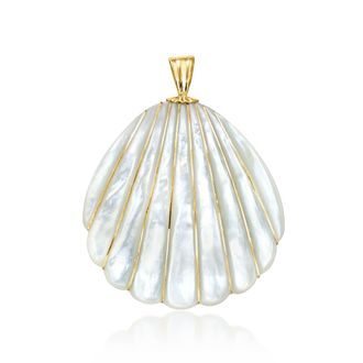 Ross-Simons Mother-Of-Pearl Seashell Pendant With 4-4.5mm Cultured Pearls in 14kt Yellow Gold