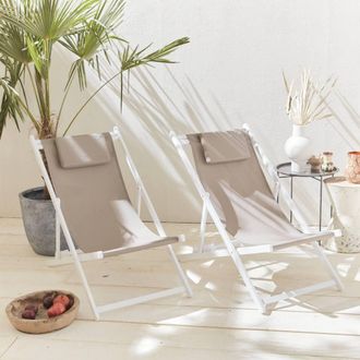 Sweeek Set Of 2 Aluminium Multi-position Sun Loungers in Brown