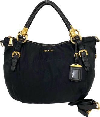 Prada Black Nylon Leather Handbag Shoulder Bag Tote Bag (Pre-Owned)