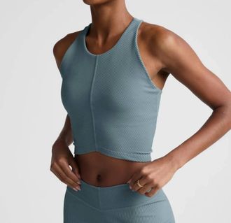 Beyond Yoga Impulse Ribbed High Neck Tank Top In Shaken Blue