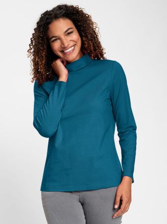 Casual Looks Rollkragenshirt CASUAL LOOKS Rollkragen-Shirt, Damen, Gr. 36, blau (topas), 95% Baumwolle, 5% Elasthan, unifarben, Shirts Rollkragenshirt