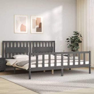vidaXL Vidaxl - Giroletto con Testiera Grigio 200x200 cm in Legno Massello