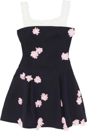 Stine Goya Floral Appliqu&eacute; Jurk met Vierkante Hals en Ruches - Dames - Korte kleedjes - Blauw - S - Kleedjes