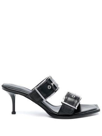 Alexander McQueen 75mm leather buckled sandals - women - Calf Leather/Calf Leather/Calf Leather - 37.5 - Black