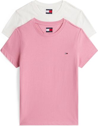 Tommy Jeans T-Shirt TOMMY JEANS TJW 2PACK C-NECK TEE, Damen, Gr. XL (42), rosa (ecru, mystic pink), Single Jersey, Obermaterial: 100% Baumwolle, unifarben, slim f