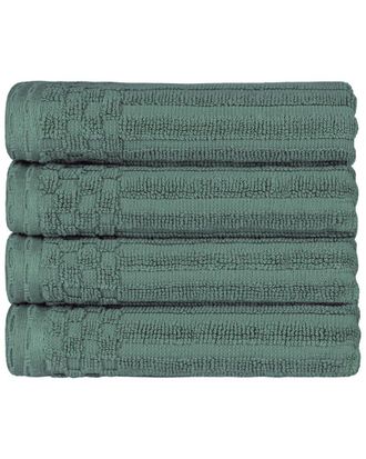 Superior Cotton Highly Absorbent Solid And Checkered Border Hand Towel Set