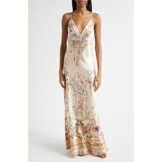 Camilla Adorned in Aranjuez Bias Cut Silk Slipdress at Nordstrom, Size Medium