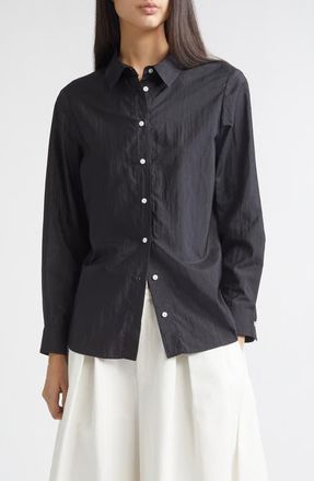 Nellie Partow Bryant Nylon & Silk Button-Up Shirt in Black at Nordstrom, Size 4
