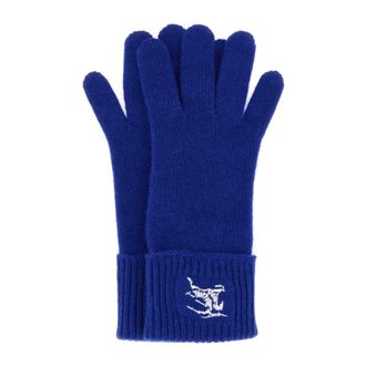 Burberry Gloves, female, Blue, Size: S/M EKD Logo Cashmere Gloves