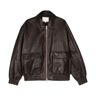 STUDIO NICHOLSON Leather Bomber Jacket - male - Studio Nicholson - Leather Jackets - Brown - L - Jackets