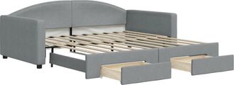 vidaXL Sof&aacute; Cama Nido Con Cajones Tela Gris Claro 100x190 Cm Vidaxl