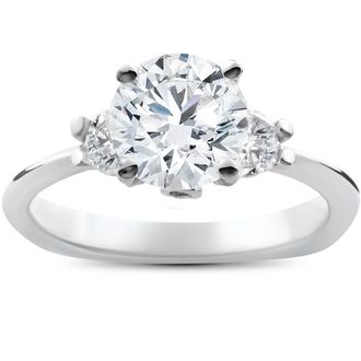 Pompeii3 1 3/8ct 3 Stone Diamond Solitaire Engagement Ring 14K White Gold Lab Grown Size Selectable