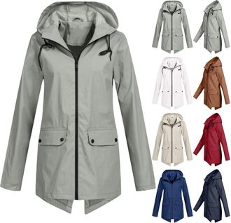 Generic Womens Waterproof Raincoat Windproof Rain Jacket Coat Quick Dry Jacket Women Lightweight Hooded Windbreaker Ladies Cycling Jackets Breathable Outdoor 