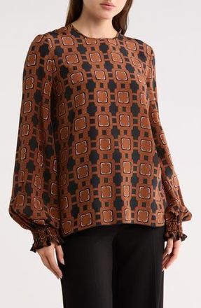 Longchamp Smocked Cuff Silk Blouse in Cognac at Nordstrom Rack, Size 8 Us / 40 Fr