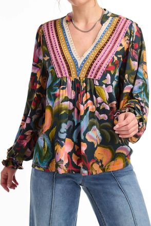 FDJ Lace Neckline Print Tee In Garden Camouflage