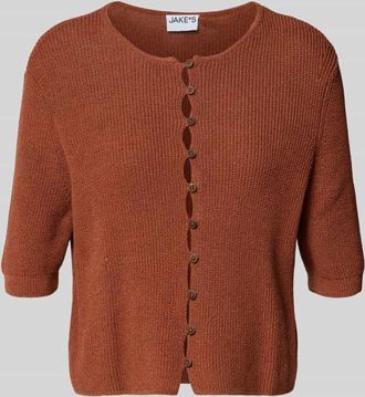 Jake*s Casual Strickjacke mit 1/2-Arm in Dunkelbraun, Gr&ouml;&szlig;e XXL