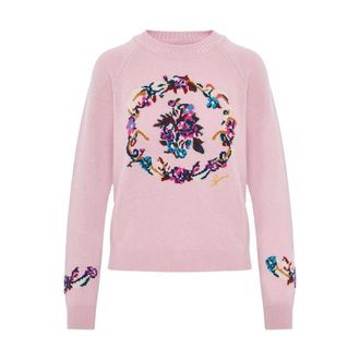 Barrie Round-neck Knitwear, female, Pink, XS, Bouquet Print Jumper