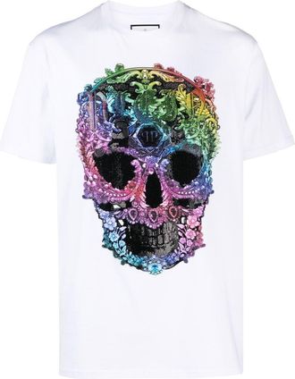 Philipp Plein rhinestone-embellished skull-print T-shirt - men - Polyester/Elastane - XXXXL - White