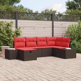 vidaXL Vidaxl Set Divano Da Giardino 6 Pz Marrone Polyrattan