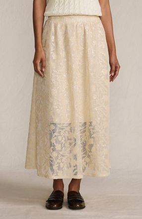 Lands End Sequin Lace Mid Rise Midi Skirt in Champagne Rose at Nordstrom, Size X-Small