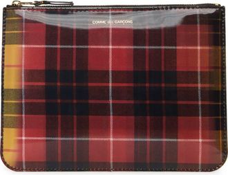 Comme Des Garçons Large Lenticular Tartan Coated Leather Zip Pouch in Red/Yellow at Nordstrom