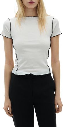 Mango Curlita Lettuce Edge Cotton T-Shirt in White at Nordstrom, Size X-Small
