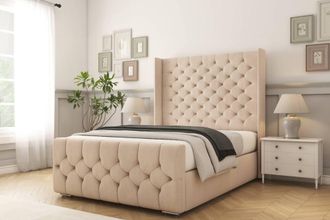 Comfort Beds Monte Carlo Naples Bed Frame - 50 Upholstered Wingback Headboard in Light Sand | Size: Single